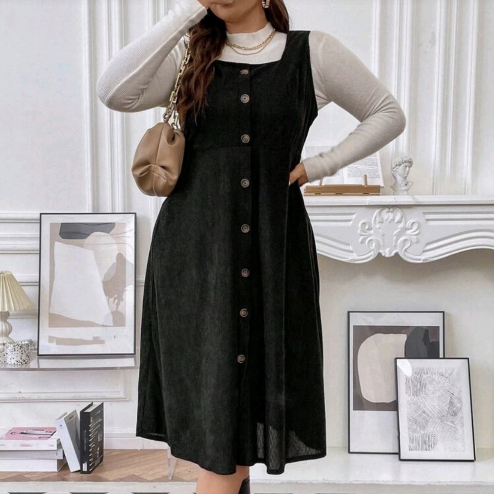 Shein Plus Size Solid Color Button Front Corduroy… - image 1